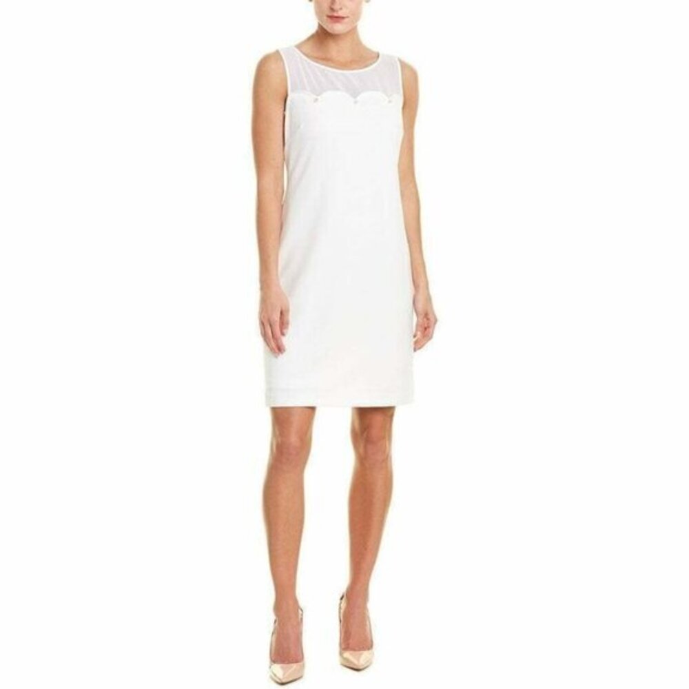 Karl Lagerfeld Paris White Shift Faux Pearl Button Dress Illusion Sz 6 NWT